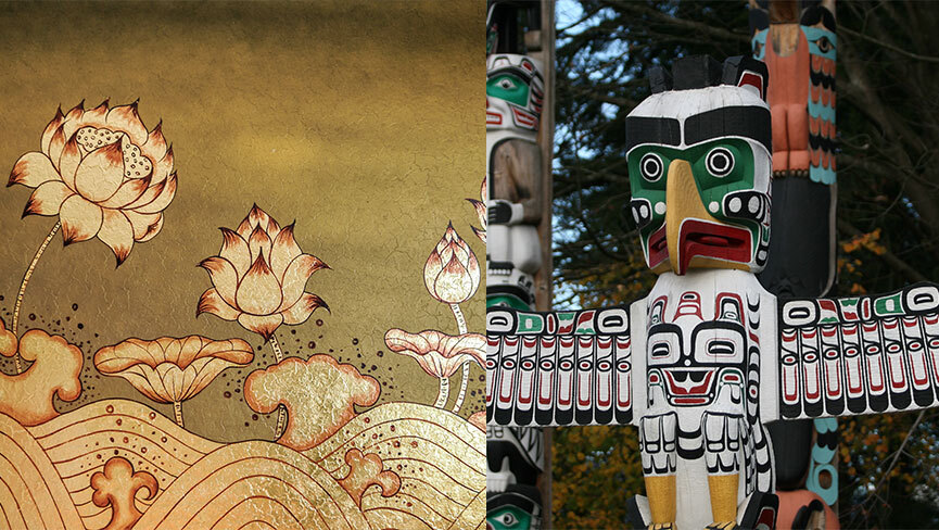 lotus painting and Native American totem pole