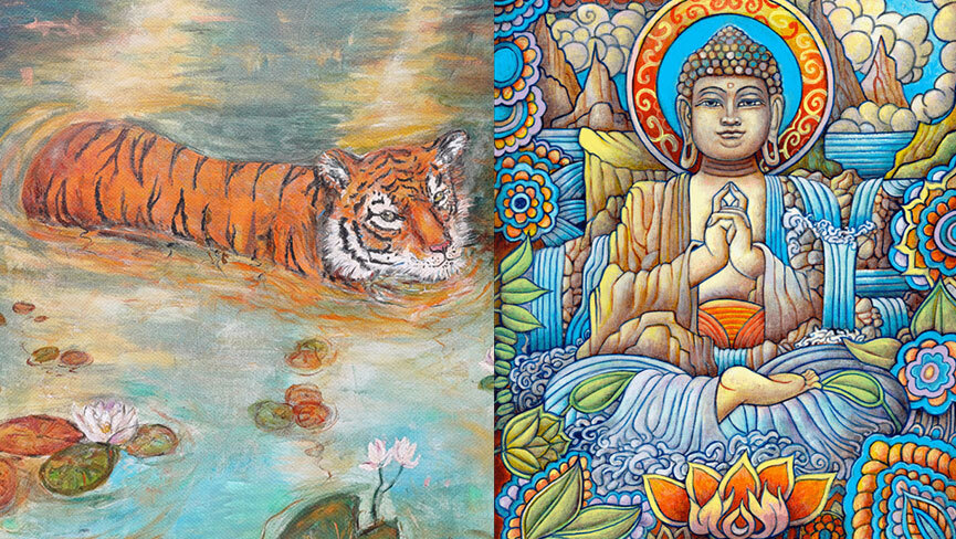 lotus symbols in paintings by Karina Woldt and Matthew Smith