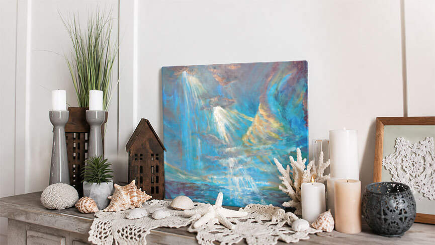 vignette arrangement including Light Through Storm by Karina Woldt